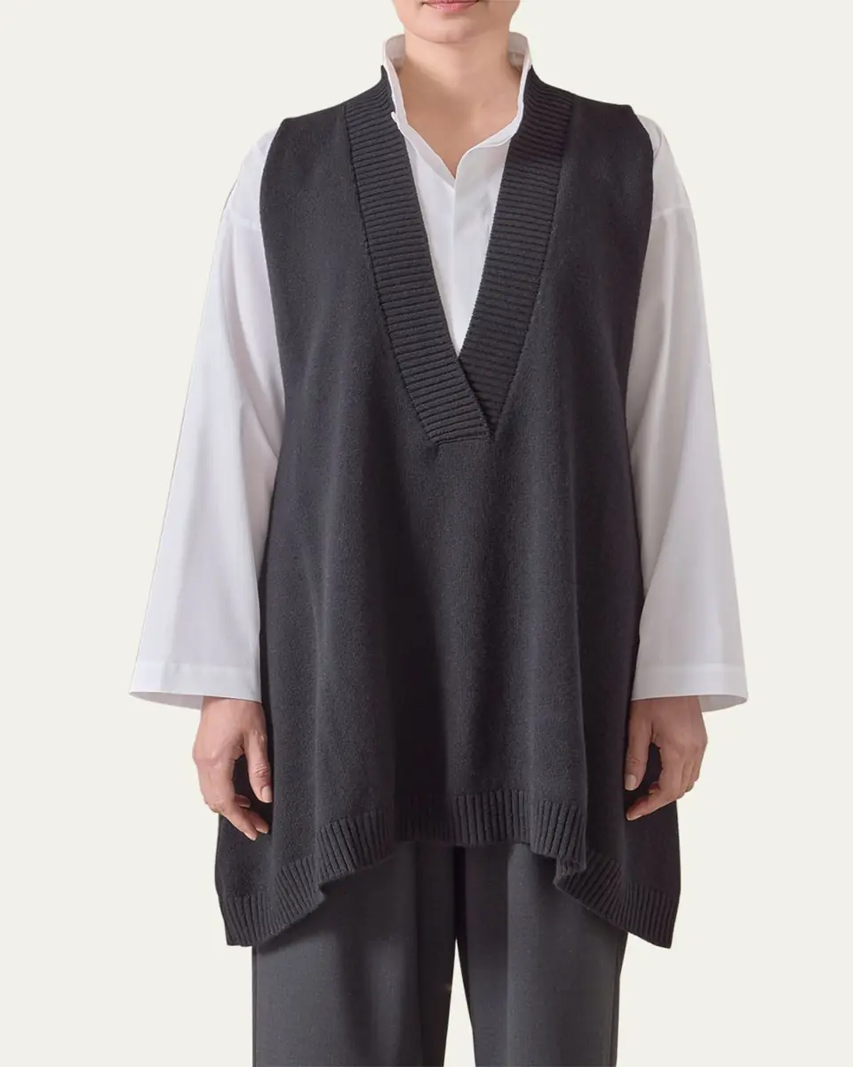 Eskandar A-Line Sleeveless Deep-V Long Cashmere Sweater | Thumbnail 4