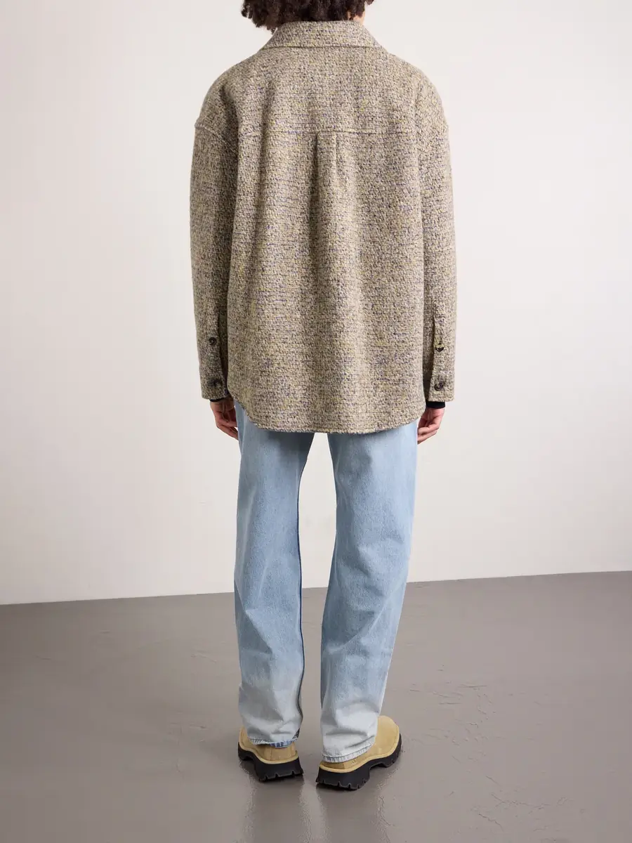 Loewe Logo-Appliquéd Brushed Knitted Overshirt - Men | Thumbnail 4