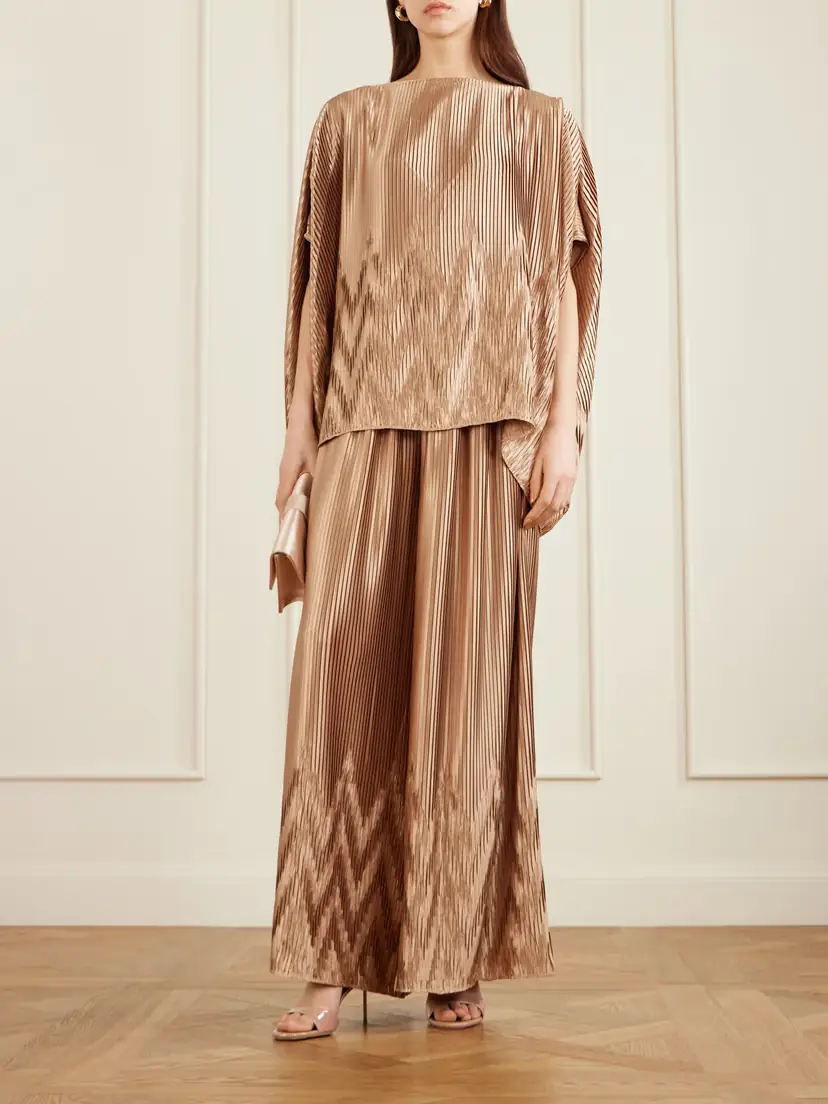 Dima Ayad Metallic Plissé-satin Wide-leg Pants | Thumbnail 2