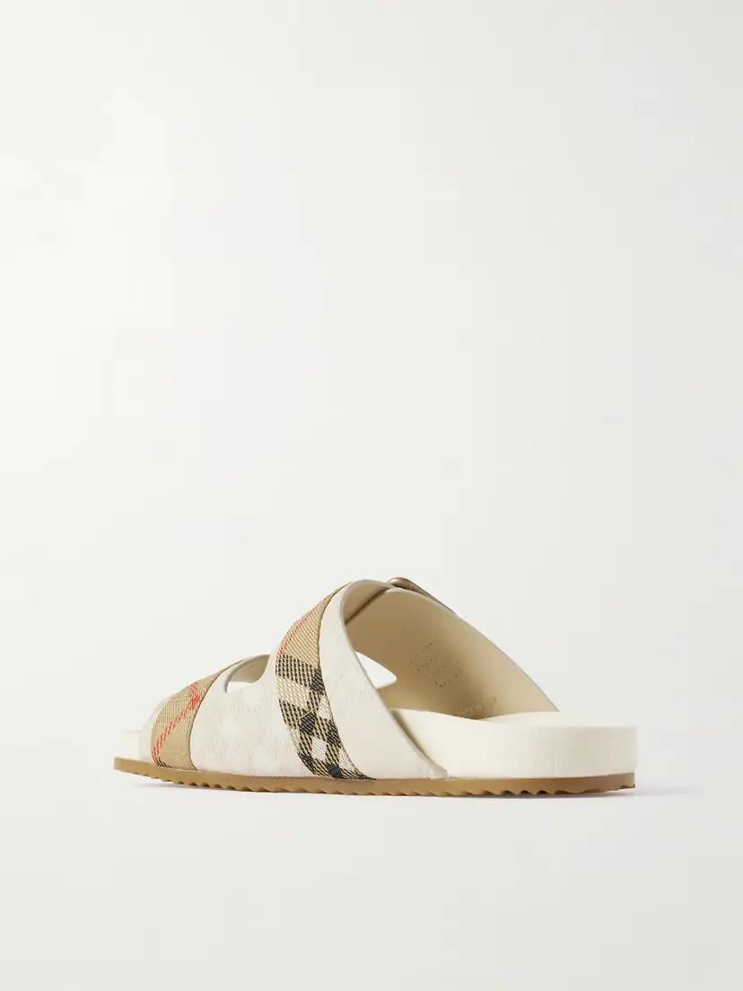 Burberry Checked Canvas Jacquard-trimmed Suede Sandals | Thumbnail 3 Burberry Checked Canvas Jacquard-trimmed Suede Sandals | Thumbnail 3