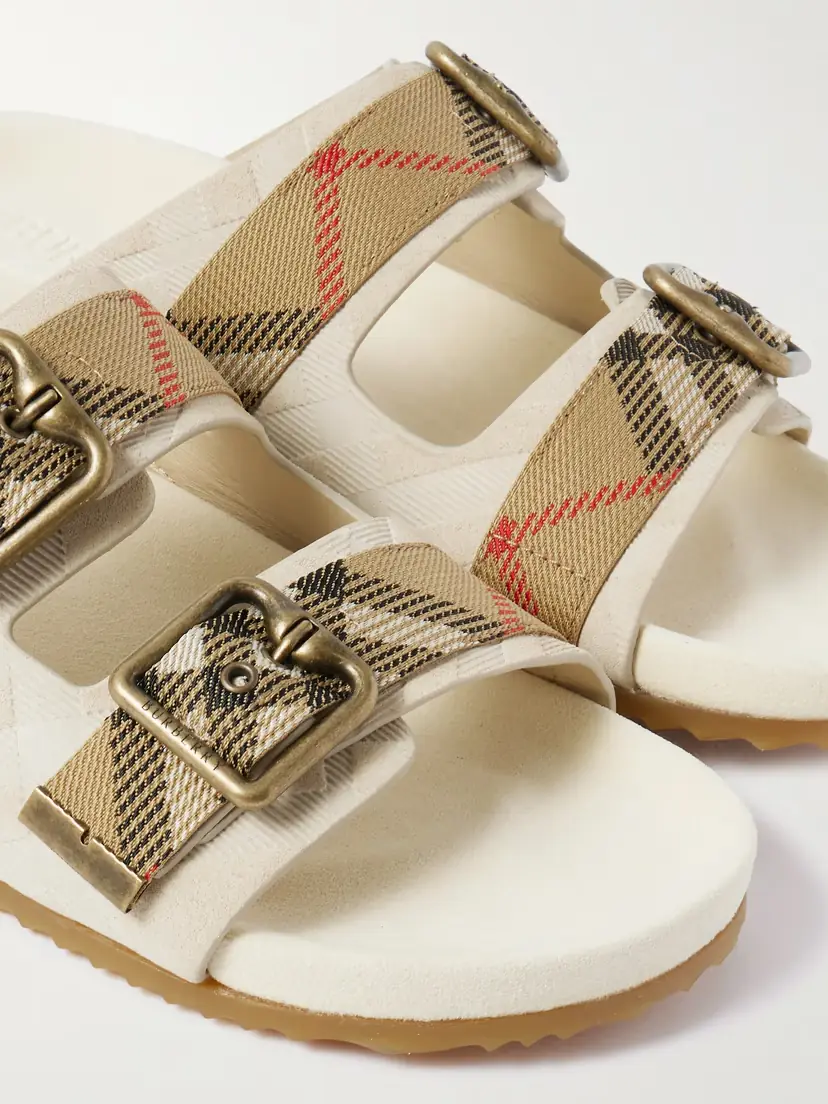 Burberry Checked Canvas Jacquard-trimmed Suede Sandals | Thumbnail 4 Burberry Checked Canvas Jacquard-trimmed Suede Sandals | Thumbnail 4