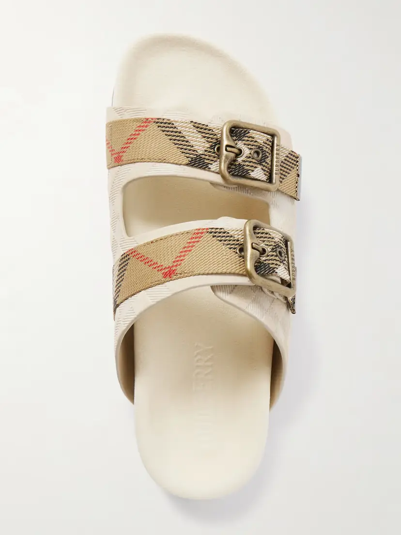 Burberry Checked Canvas Jacquard-trimmed Suede Sandals | Thumbnail 5 Burberry Checked Canvas Jacquard-trimmed Suede Sandals | Thumbnail 5