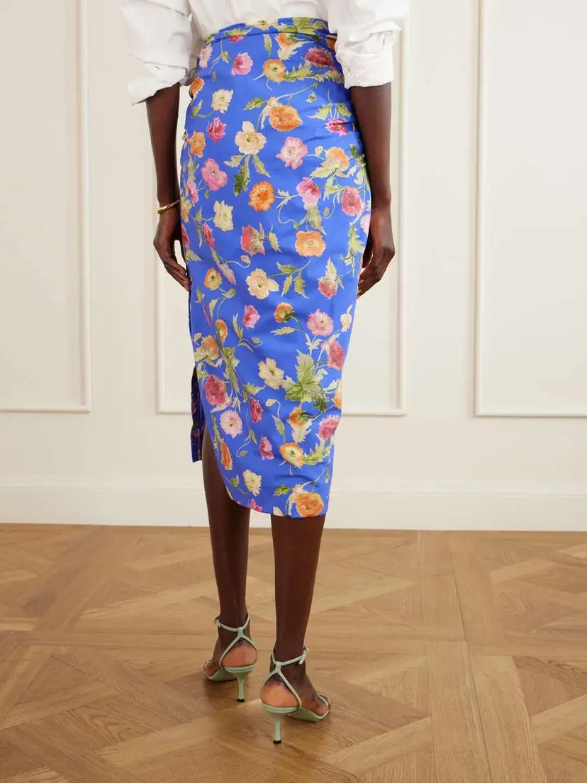 Carolina Herrera Ruched Floral-print Cotton-blend Midi Skirt | Thumbnail 3 Carolina Herrera Ruched Floral-print Cotton-blend Midi Skirt | Thumbnail 3