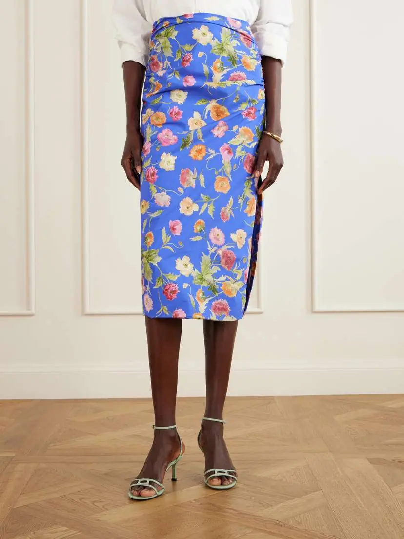 Carolina Herrera Ruched Floral-print Cotton-blend Midi Skirt | Thumbnail 5 Carolina Herrera Ruched Floral-print Cotton-blend Midi Skirt | Thumbnail 5
