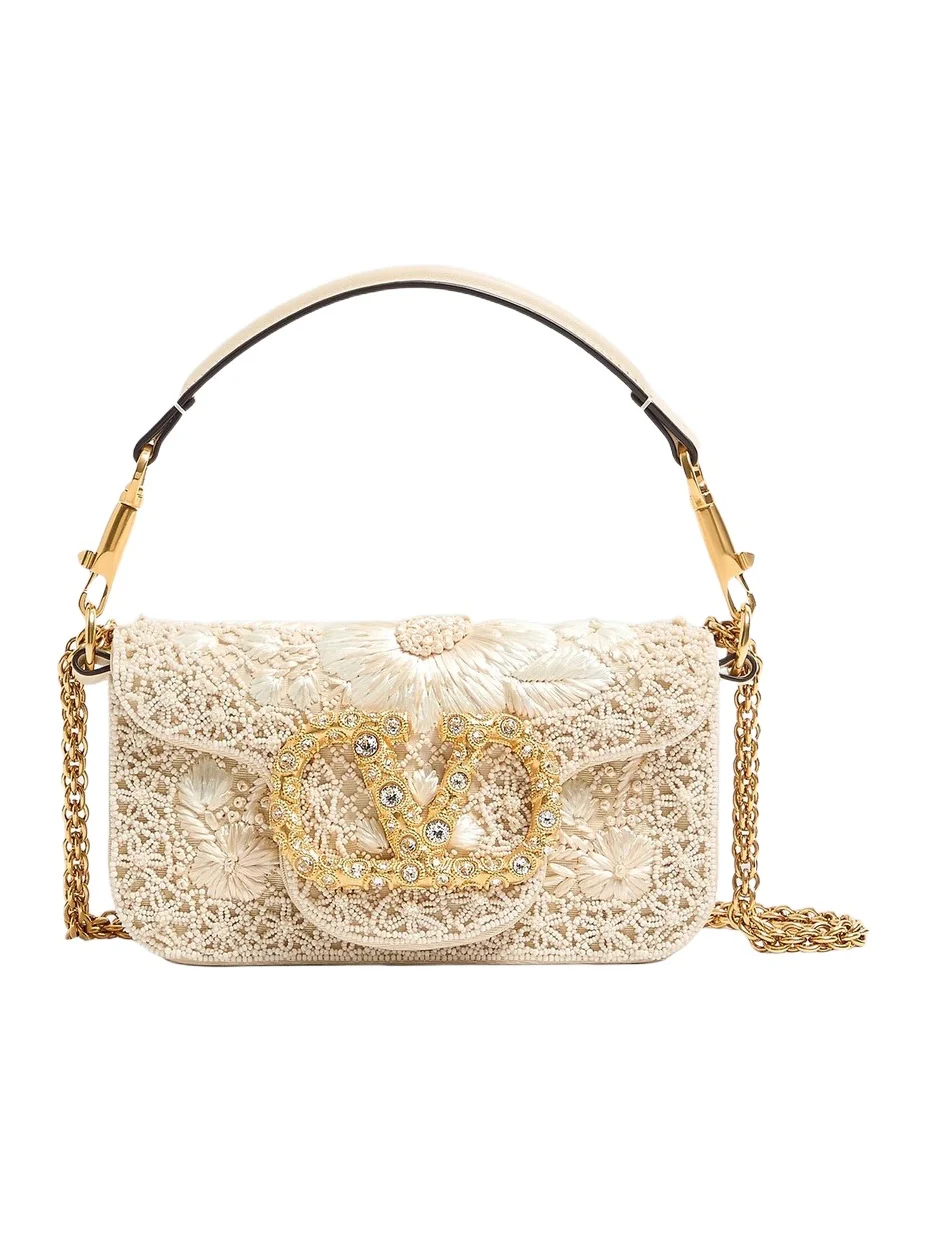 Women's Locò Small Embroidered Shoulder Bag with Jewel Logo - Butter Women's Locò Small Embroidered Shoulder Bag with Jewel Logo - Butter