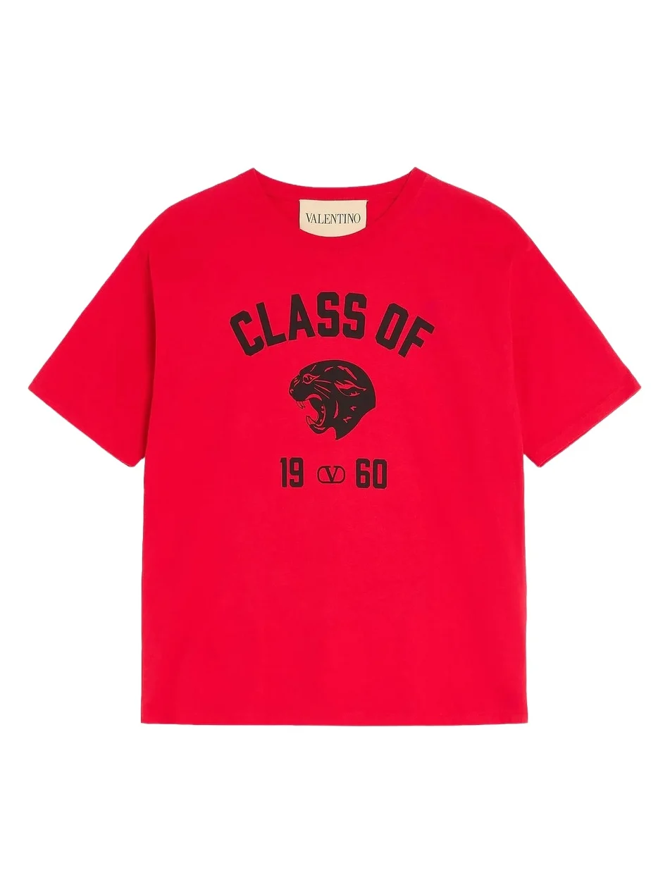 Men's Cotton T-Shirt with Panther Print - Red Black