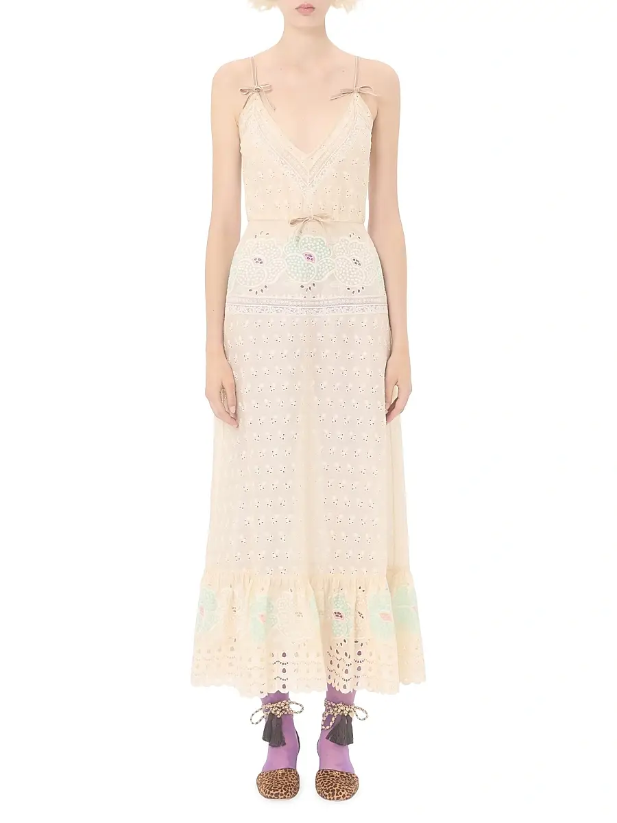 Valentino Women's Sangallo Midi Dress with Fleur A Jours Fiori | Thumbnail 2 Valentino Women's Sangallo Midi Dress with Fleur A Jours Fiori | Thumbnail 2