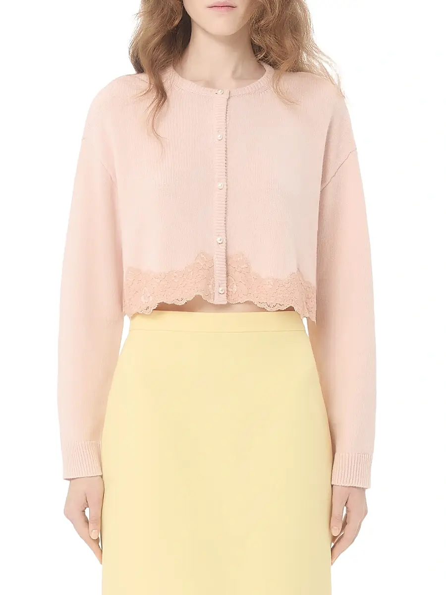 Valentino Women's Wool Cardigan with Lace - Pink | Thumbnail 2