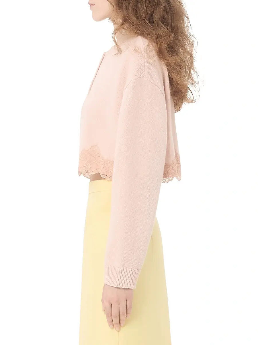 Valentino Women's Wool Cardigan with Lace - Pink | Thumbnail 3