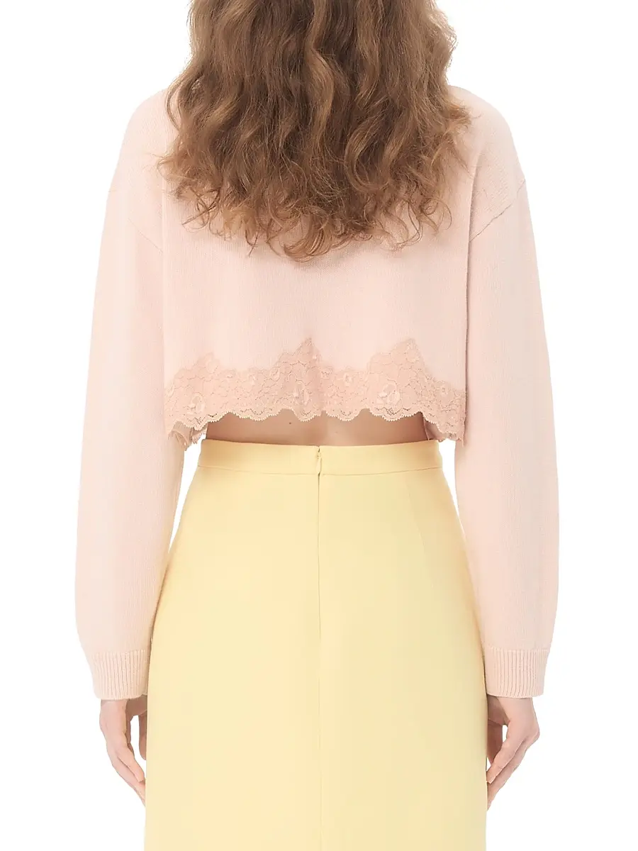 Valentino Women's Wool Cardigan with Lace - Pink | Thumbnail 4