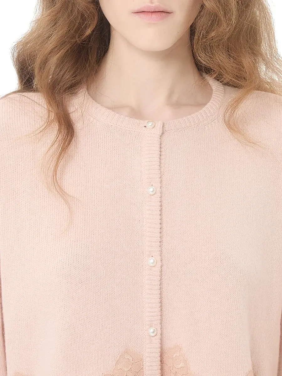 Valentino Women's Wool Cardigan with Lace - Pink | Thumbnail 5