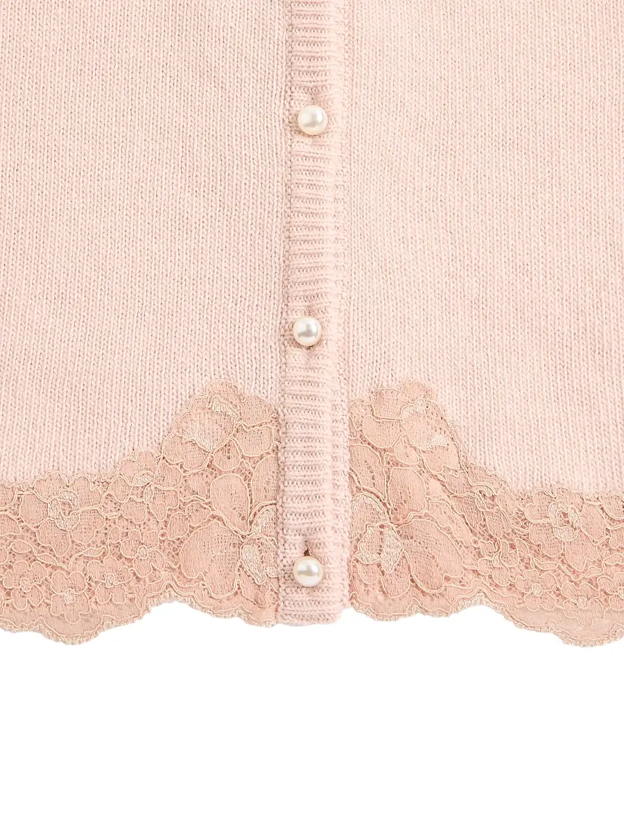 Valentino Women's Wool Cardigan with Lace - Pink | Thumbnail 6