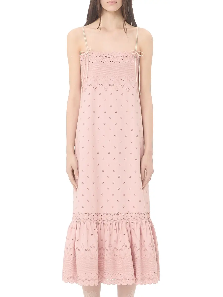 Valentino Women's Midi Dress in Sangallo with Fleur A Jours Margheritine | Thumbnail 2 Valentino Women's Midi Dress in Sangallo with Fleur A Jours Margheritine | Thumbnail 2