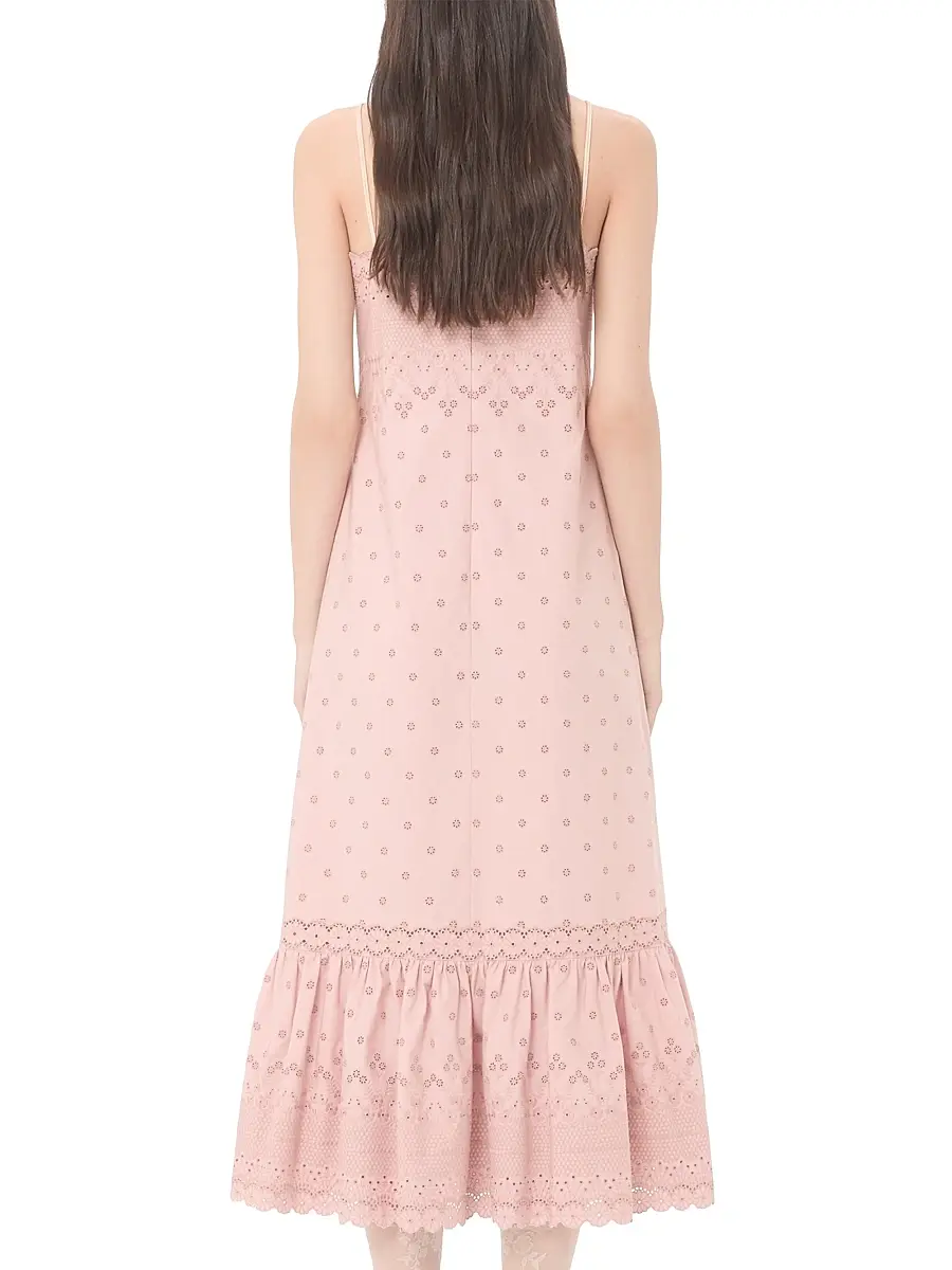 Valentino Women's Midi Dress in Sangallo with Fleur A Jours Margheritine | Thumbnail 4 Valentino Women's Midi Dress in Sangallo with Fleur A Jours Margheritine | Thumbnail 4