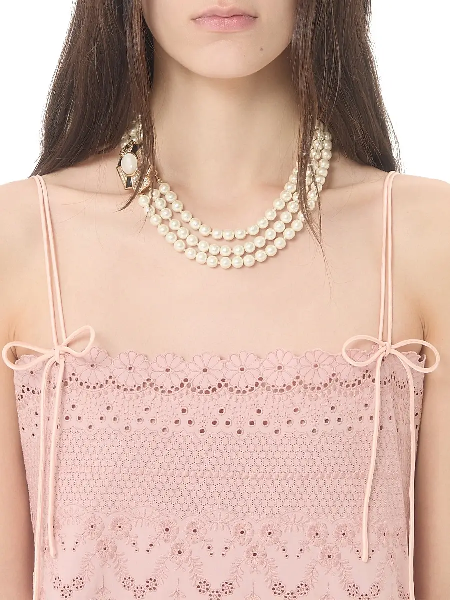 Valentino Women's Midi Dress in Sangallo with Fleur A Jours Margheritine | Thumbnail 5 Valentino Women's Midi Dress in Sangallo with Fleur A Jours Margheritine | Thumbnail 5