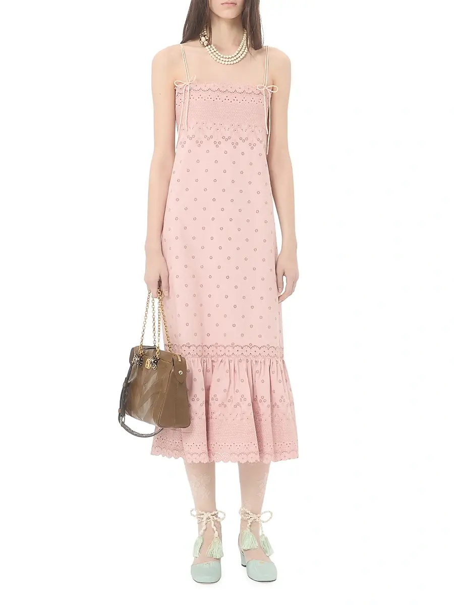 Valentino Women's Midi Dress in Sangallo with Fleur A Jours Margheritine | Thumbnail 7 Valentino Women's Midi Dress in Sangallo with Fleur A Jours Margheritine | Thumbnail 7