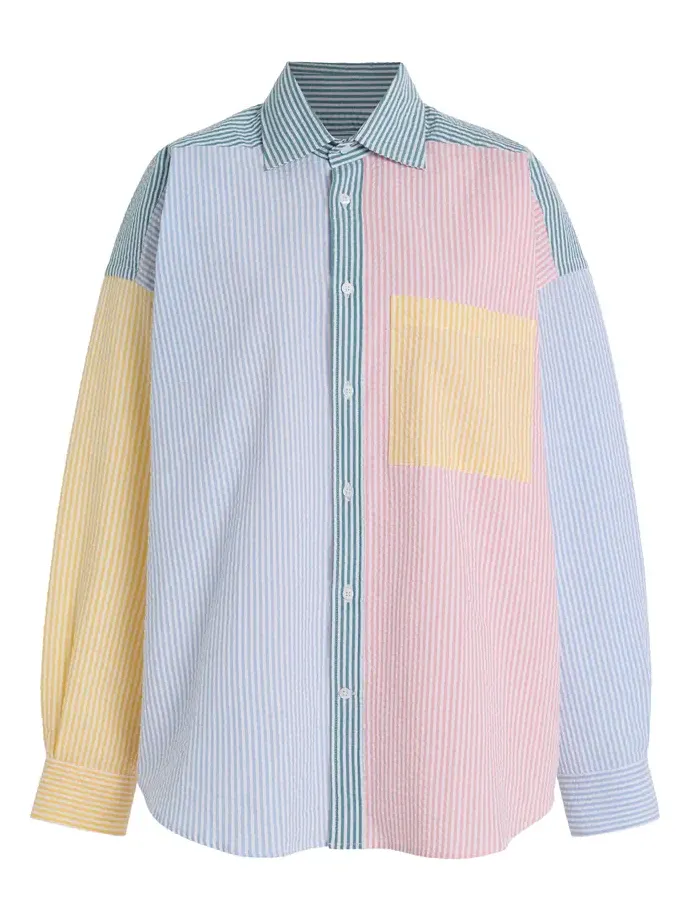 Exclusive The Weekend Patchwork Striped Cotton-Seersucker Shirt Exclusive The Weekend Patchwork Striped Cotton-Seersucker Shirt