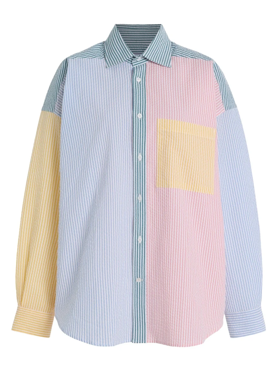 With Nothing Underneath Exclusive The Weekend Patchwork Striped Cotton-Seersucker Shirt