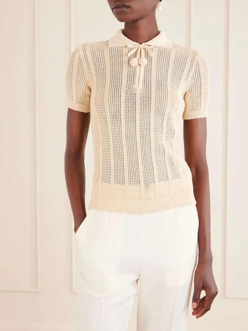 Valentino Garavani Pointelle-knit Cotton Polo Shirt | Thumbnail 3