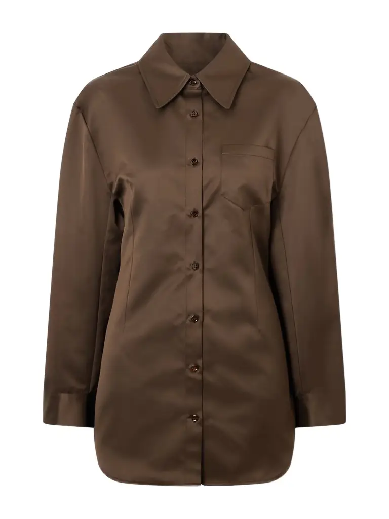 Akita Darted Satin Mini Shirt Dress