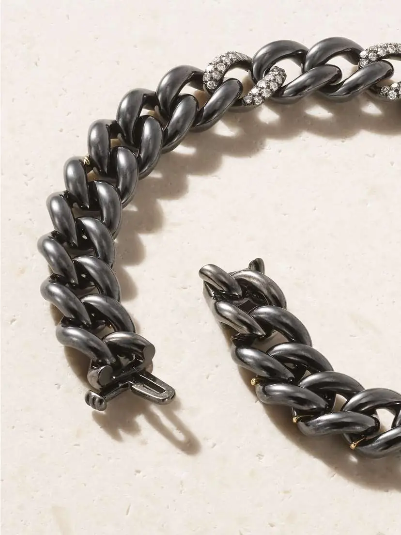 SHAY 18-karat Blackened Gold, Ceramic And Diamond Bracelet | Thumbnail 4