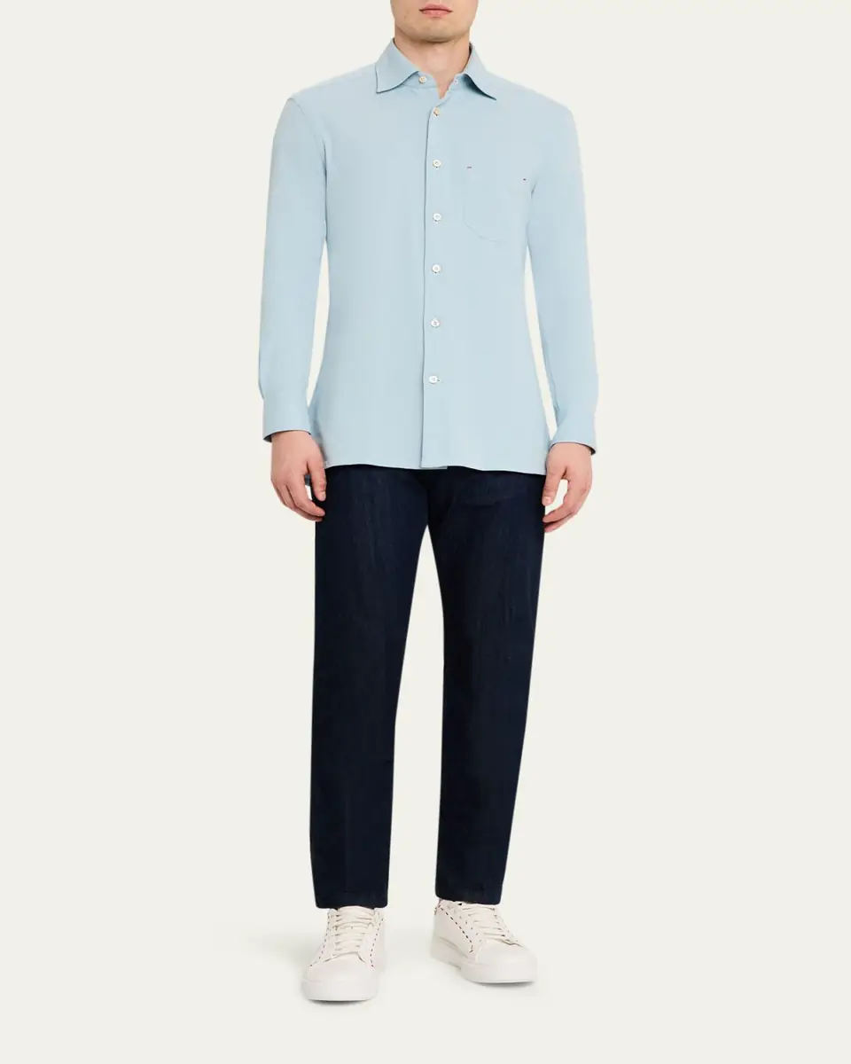 Kiton Men's Cotton Pique Nerano Button-Down Shirt | Thumbnail 2
