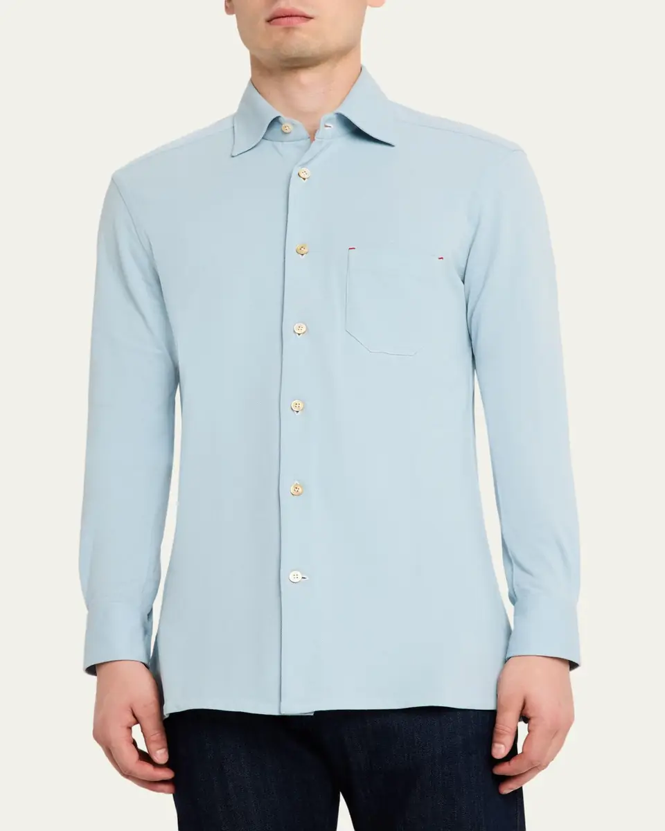 Kiton Men's Cotton Pique Nerano Button-Down Shirt | Thumbnail 4
