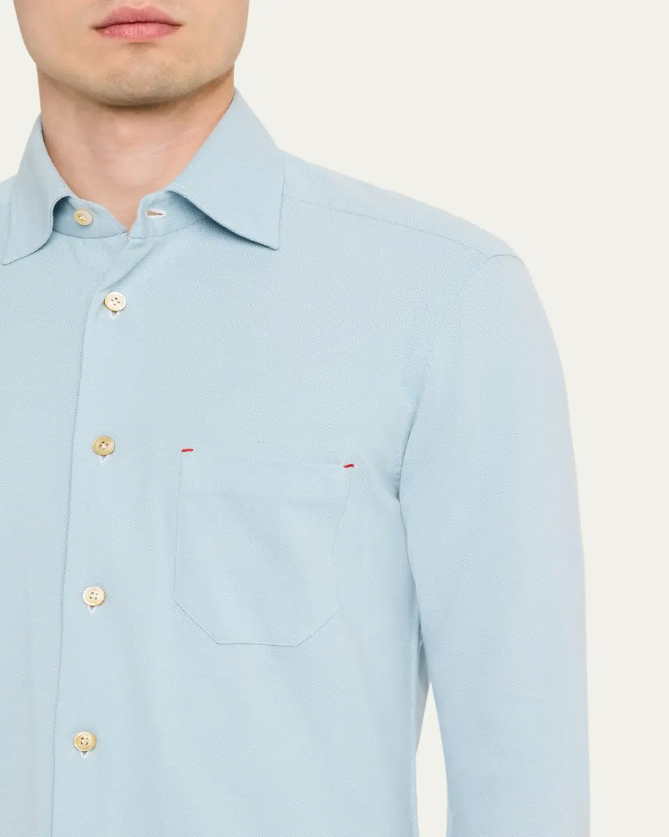 Kiton Men's Cotton Pique Nerano Button-Down Shirt | Thumbnail 5