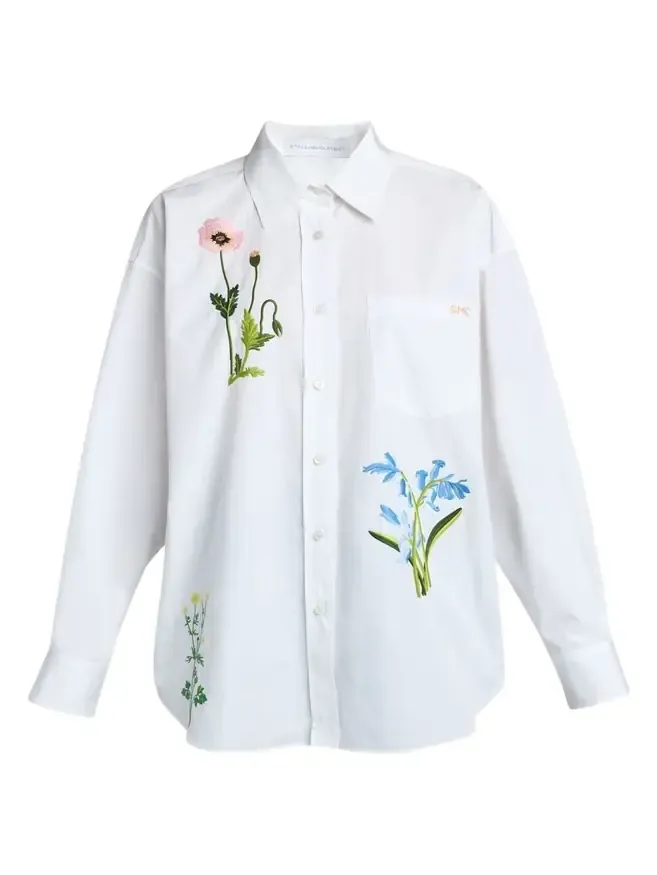 Flower Embroidered Cotton Poplin Button-Down Shirt Flower Embroidered Cotton Poplin Button-Down Shirt