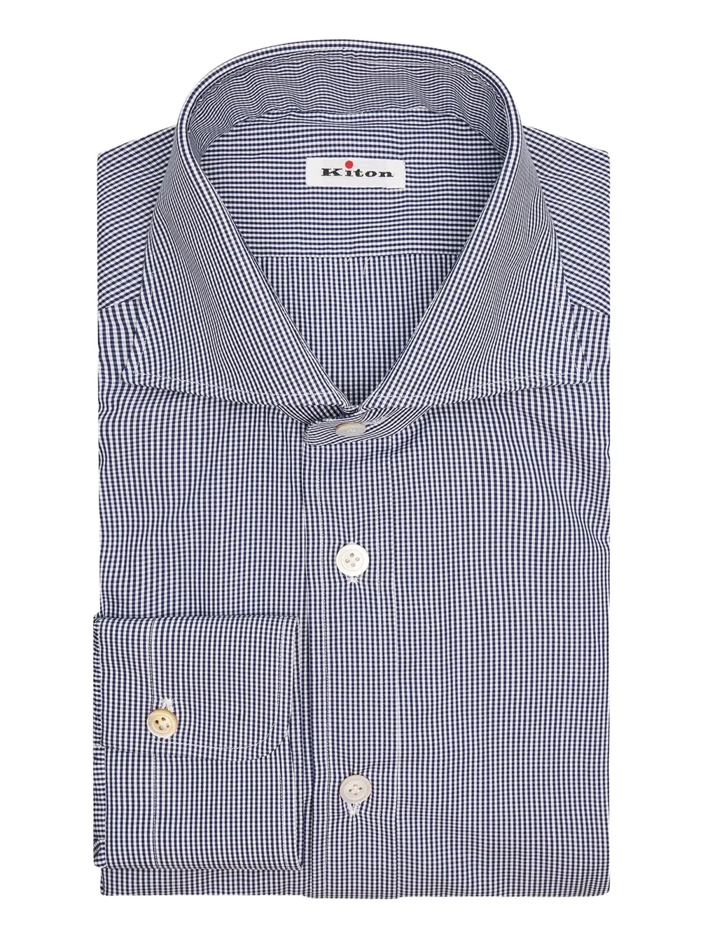 Kiton Men's Micro-Gingham Spread Collar Dress Shirt