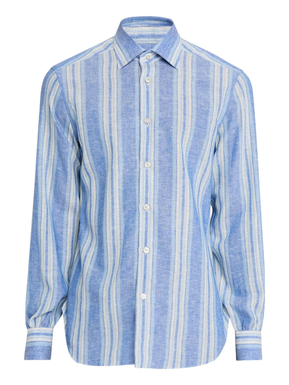 Men's Linen Blend Wide Stripe Button-Down Shirt Men's Linen Blend Wide Stripe Button-Down Shirt
