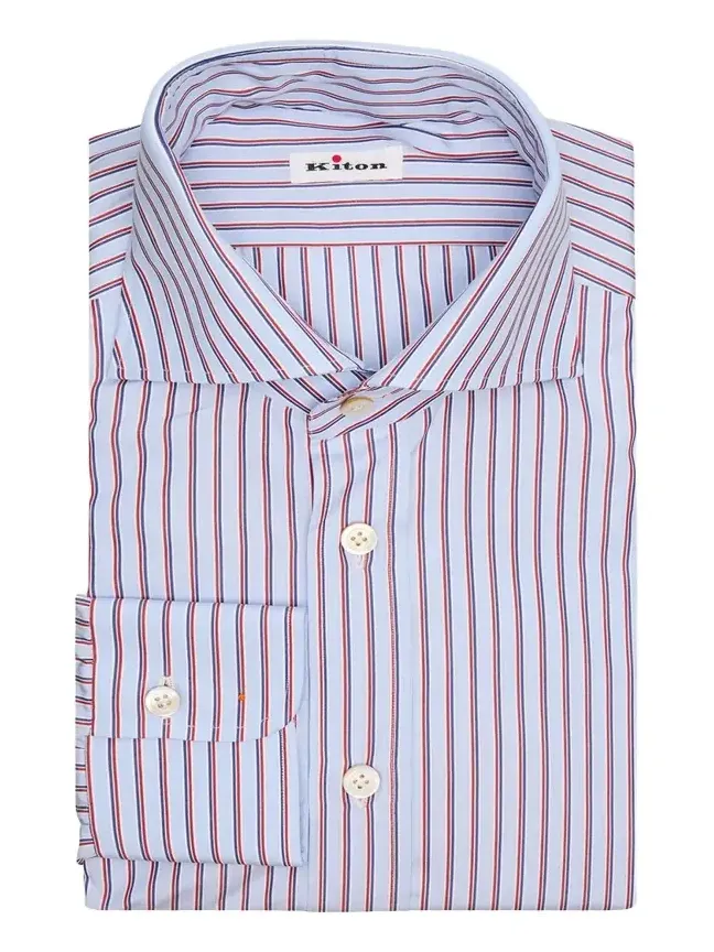 Kiton Men's Multi-Stripe Cotton Spread Collar Dress Shirt