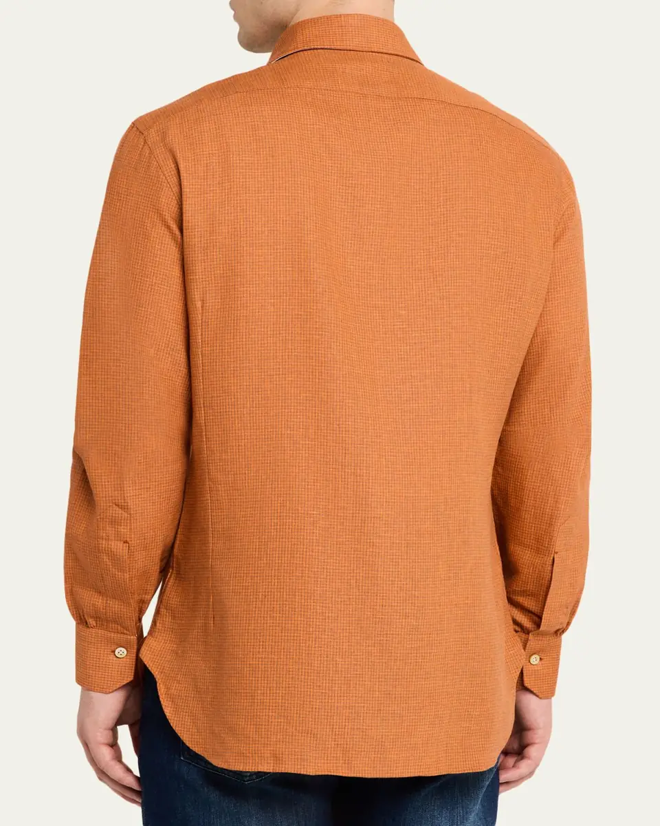 Kiton Men's Linen Blend Shadow-Check Sport Shirt | Thumbnail 3