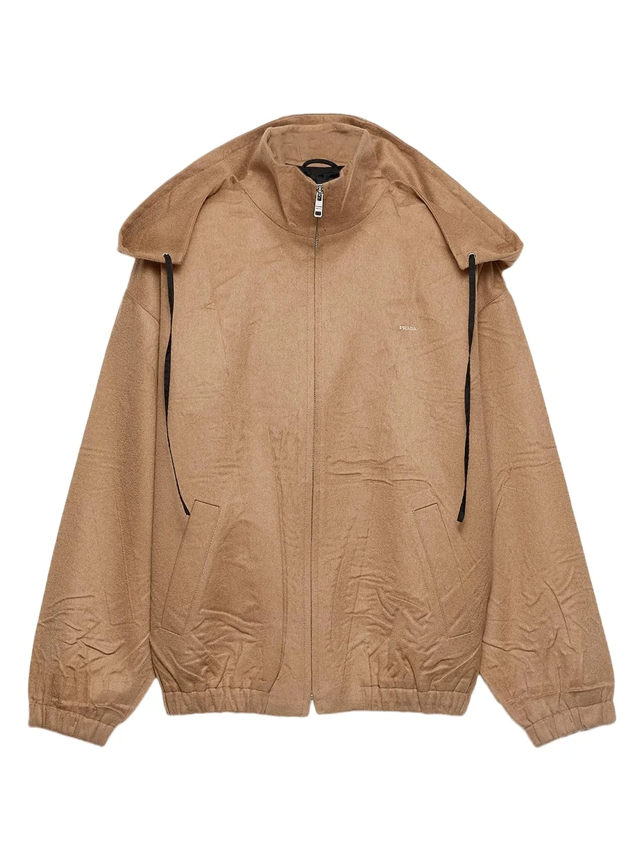Prada Brushed Camel Zip-Up Hoodie