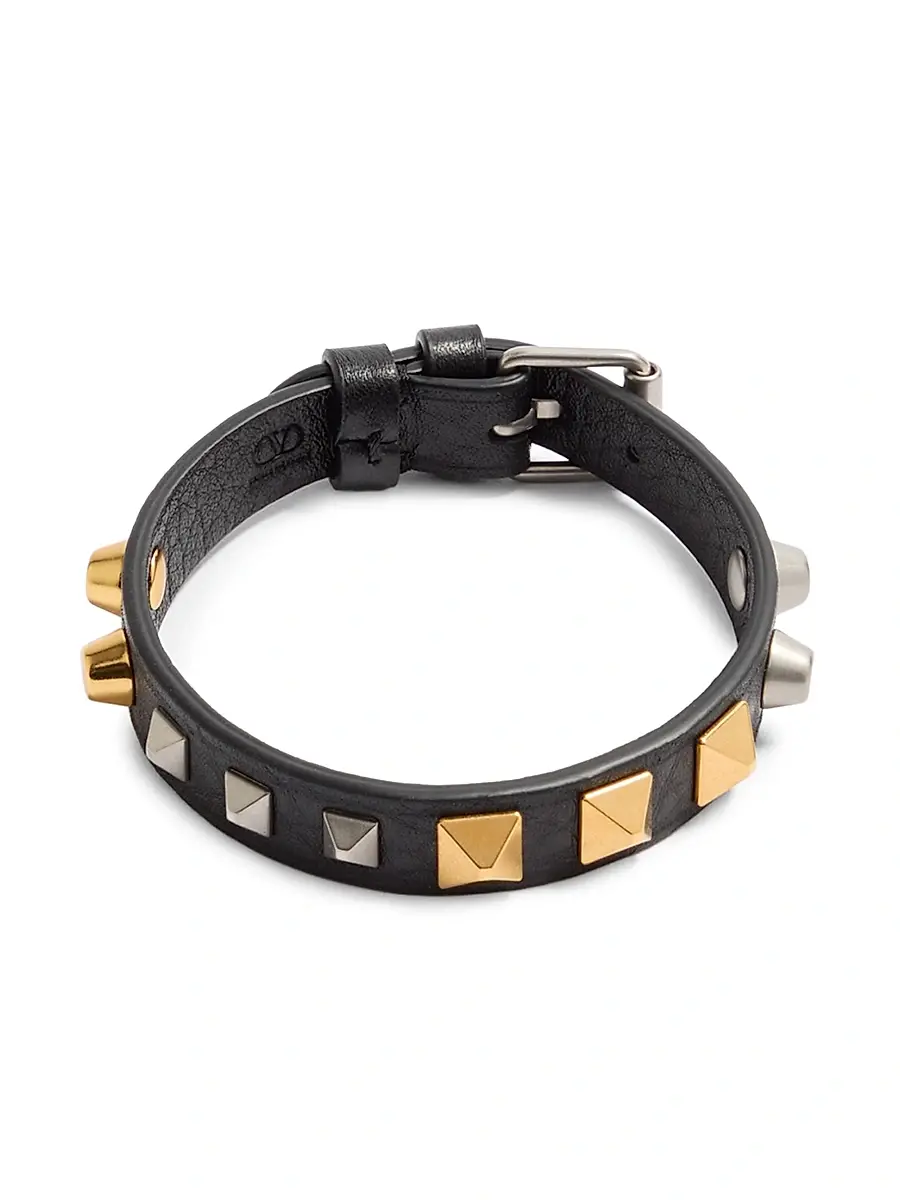 Valentino Men's Rockstud Bracelet in Grainy Calfskin with a Mix of Studs