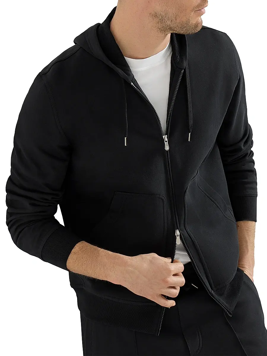 Brunello Cucinelli Men's Techno Cotton French Terry Hooded Sweatshirt with Zipper | Thumbnail 4 Brunello Cucinelli Men's Techno Cotton French Terry Hooded Sweatshirt with Zipper | Thumbnail 4
