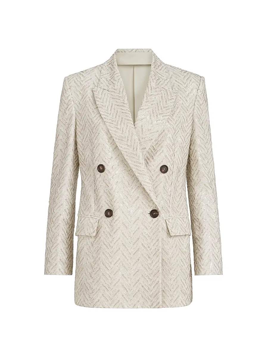 Brunello Cucinelli Women's Dazzling Maxi Chevron Embroidery Blazer in Linen - Beige | Image 1 Brunello Cucinelli Women's Dazzling Maxi Chevron Embroidery Blazer in Linen - Beige | Image 1