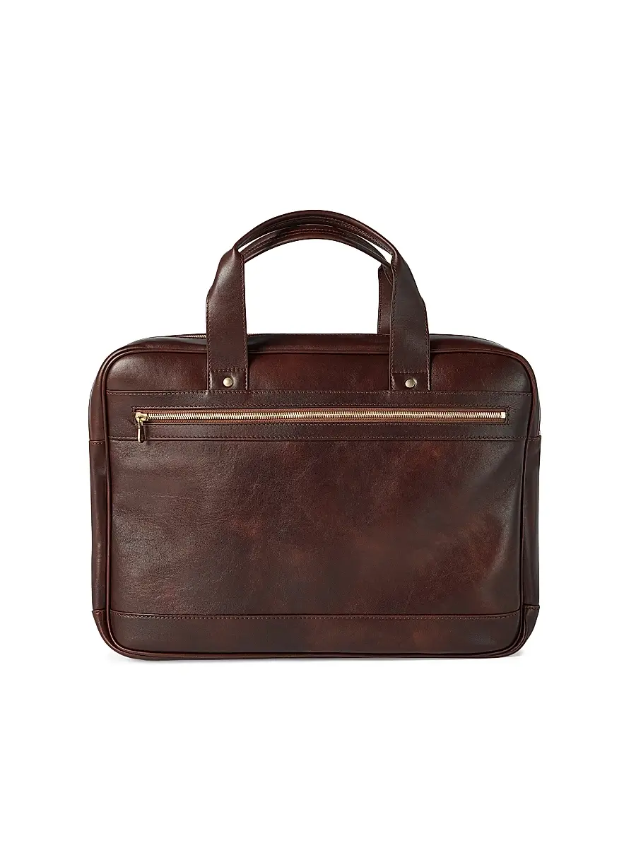 Brunello Cucinelli Men's Calfskin Briefcase with Zipper - Burgundy | Thumbnail 3 Brunello Cucinelli Men's Calfskin Briefcase with Zipper - Burgundy | Thumbnail 3
