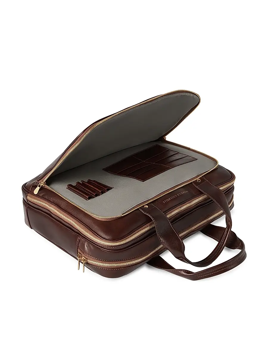Brunello Cucinelli Men's Calfskin Briefcase with Zipper - Burgundy | Thumbnail 4 Brunello Cucinelli Men's Calfskin Briefcase with Zipper - Burgundy | Thumbnail 4