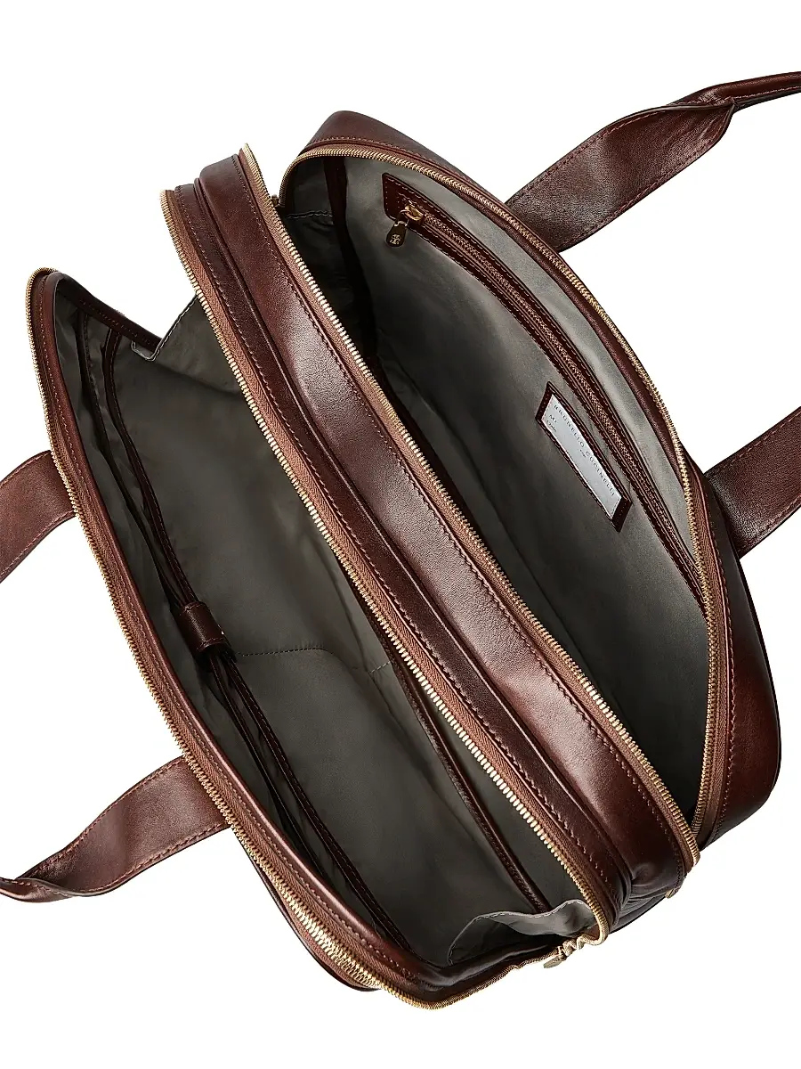Brunello Cucinelli Men's Calfskin Briefcase with Zipper - Burgundy | Thumbnail 5 Brunello Cucinelli Men's Calfskin Briefcase with Zipper - Burgundy | Thumbnail 5