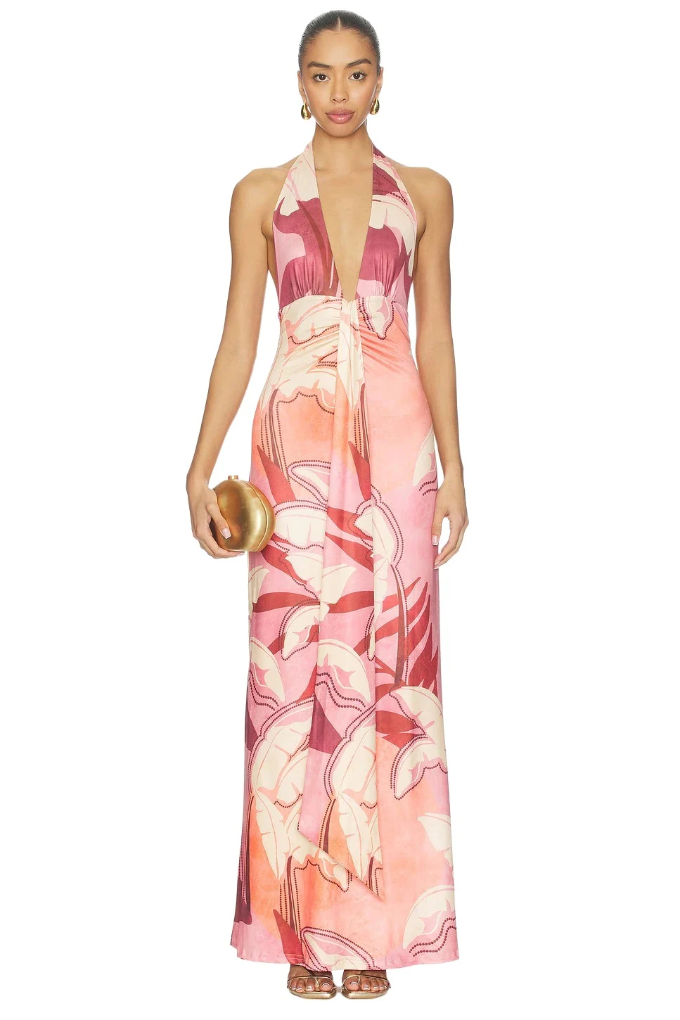 SEVEN WONDERS Kaeli Tie Front Halter Maxi Dress