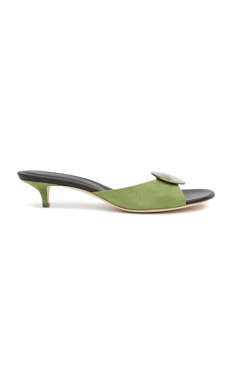 Christopher Esber Aura Quartz Suede Kitten Heel Mules | Image 1 Christopher Esber Aura Quartz Suede Kitten Heel Mules | Image 1