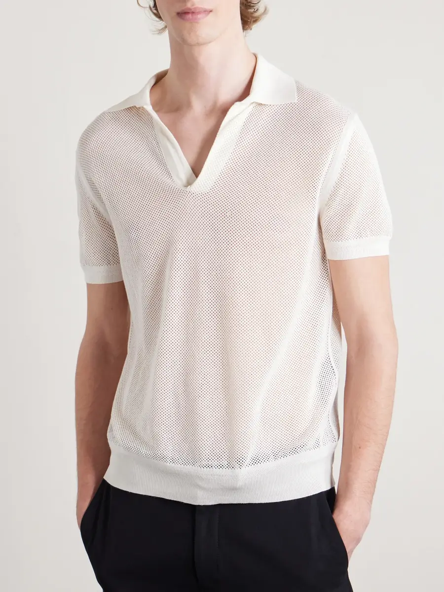 Tom Ford Open-Knit Sea Island Cotton and Silk-Blend Polo Shirt - Men | Thumbnail 3 Tom Ford Open-Knit Sea Island Cotton and Silk-Blend Polo Shirt - Men | Thumbnail 3