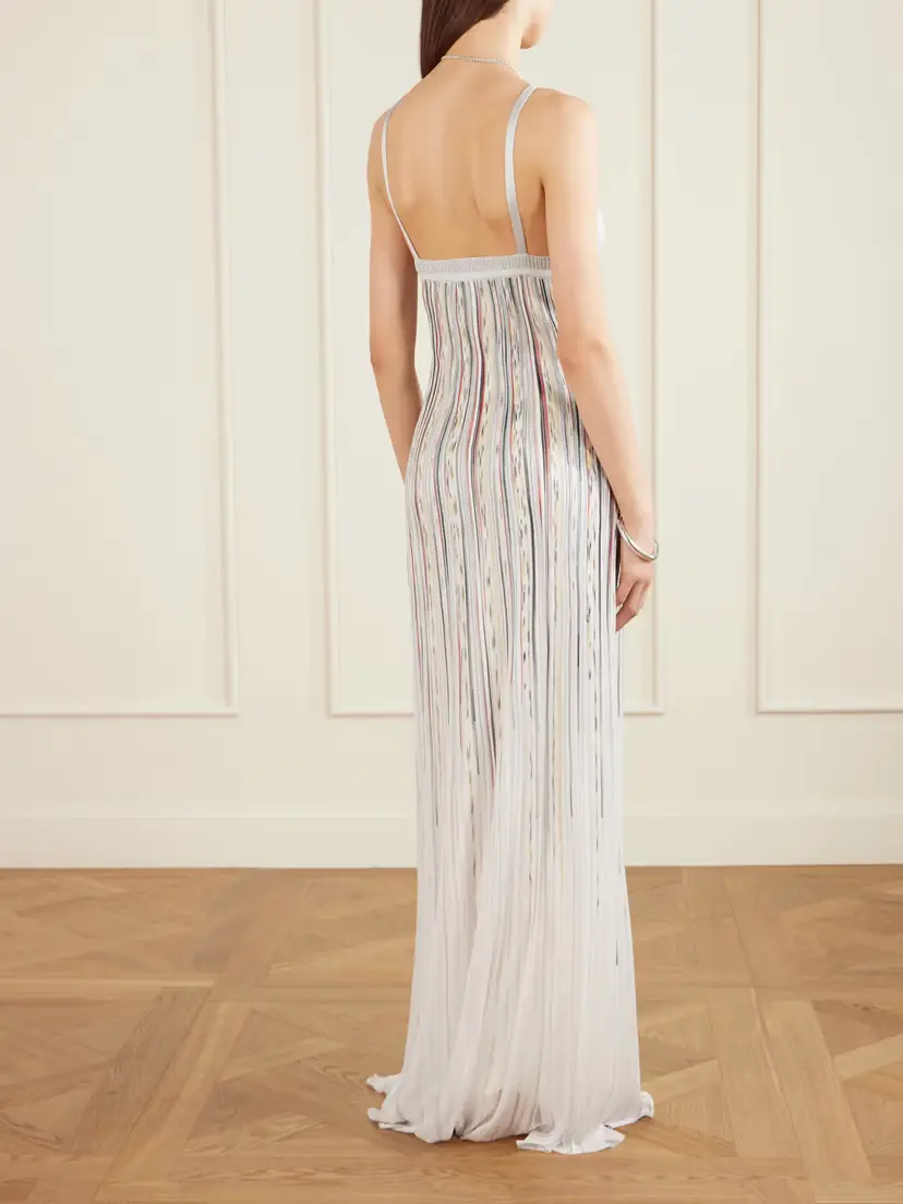Missoni Pleated Striped Metallic Ribbed-knit Maxi Dress | Thumbnail 3