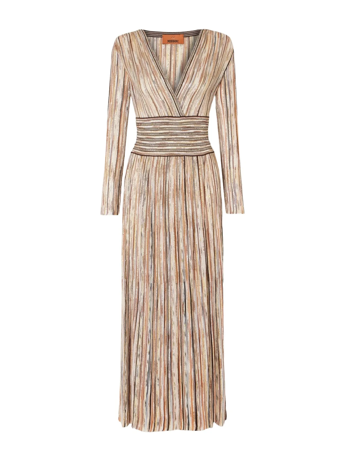 Sequin-embellished Striped Metallic Crochet-knit Midi Dress