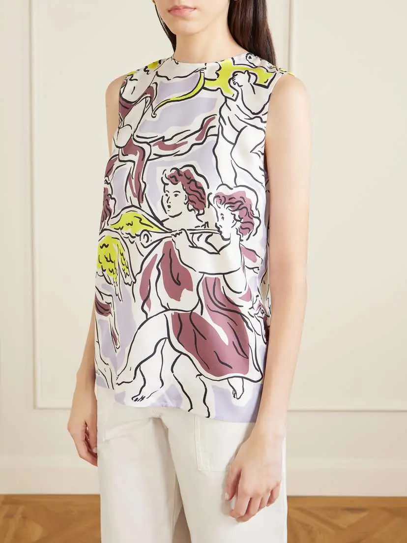 Tory Burch Cape-effect Printed Silk-twill Top | Thumbnail 3 Tory Burch Cape-effect Printed Silk-twill Top | Thumbnail 3