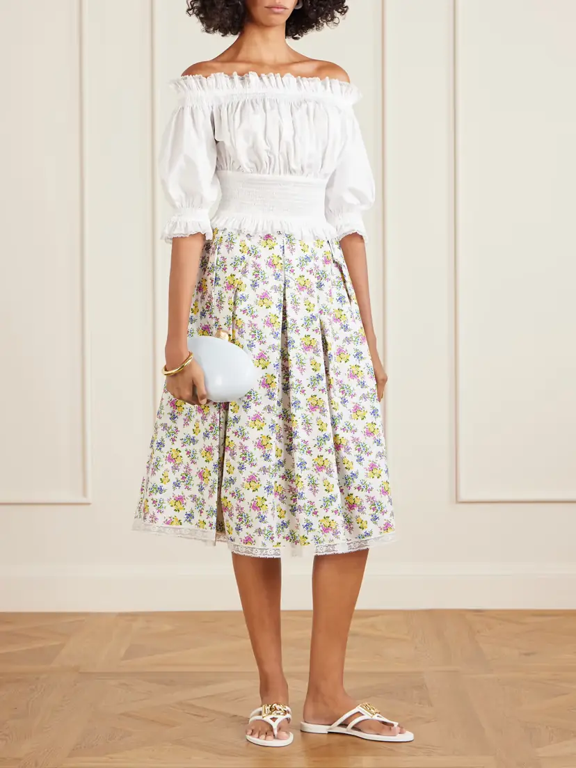 Dolce & Gabbana Pleated Floral-print Cotton-poplin Midi Skirt | Thumbnail 2 Dolce & Gabbana Pleated Floral-print Cotton-poplin Midi Skirt | Thumbnail 2