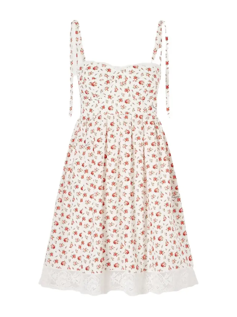 Dolce & Gabbana Lace-trimmed Floral-print Cotton-blend Poplin Bustier Mini Dress | Image 1 Dolce & Gabbana Lace-trimmed Floral-print Cotton-blend Poplin Bustier Mini Dress | Image 1