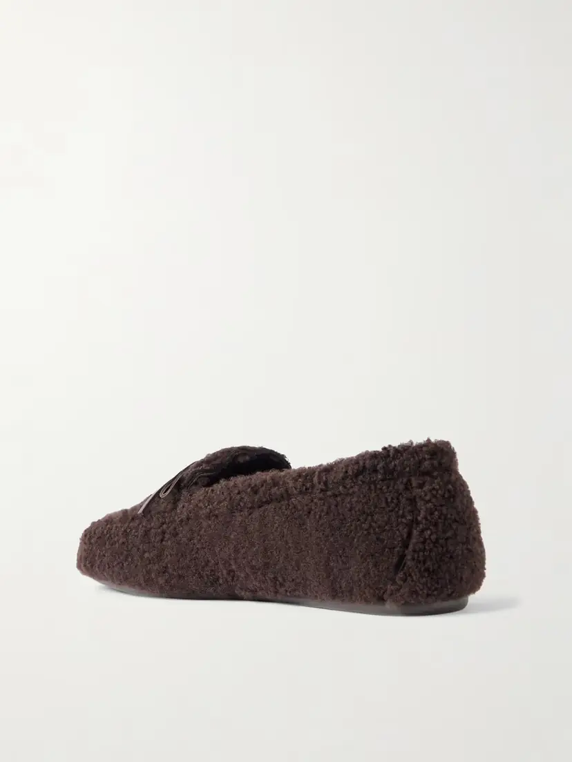 Stuart Weitzman Britt Bow Leather-trimmed Shearling Loafers | Thumbnail 3 Stuart Weitzman Britt Bow Leather-trimmed Shearling Loafers | Thumbnail 3