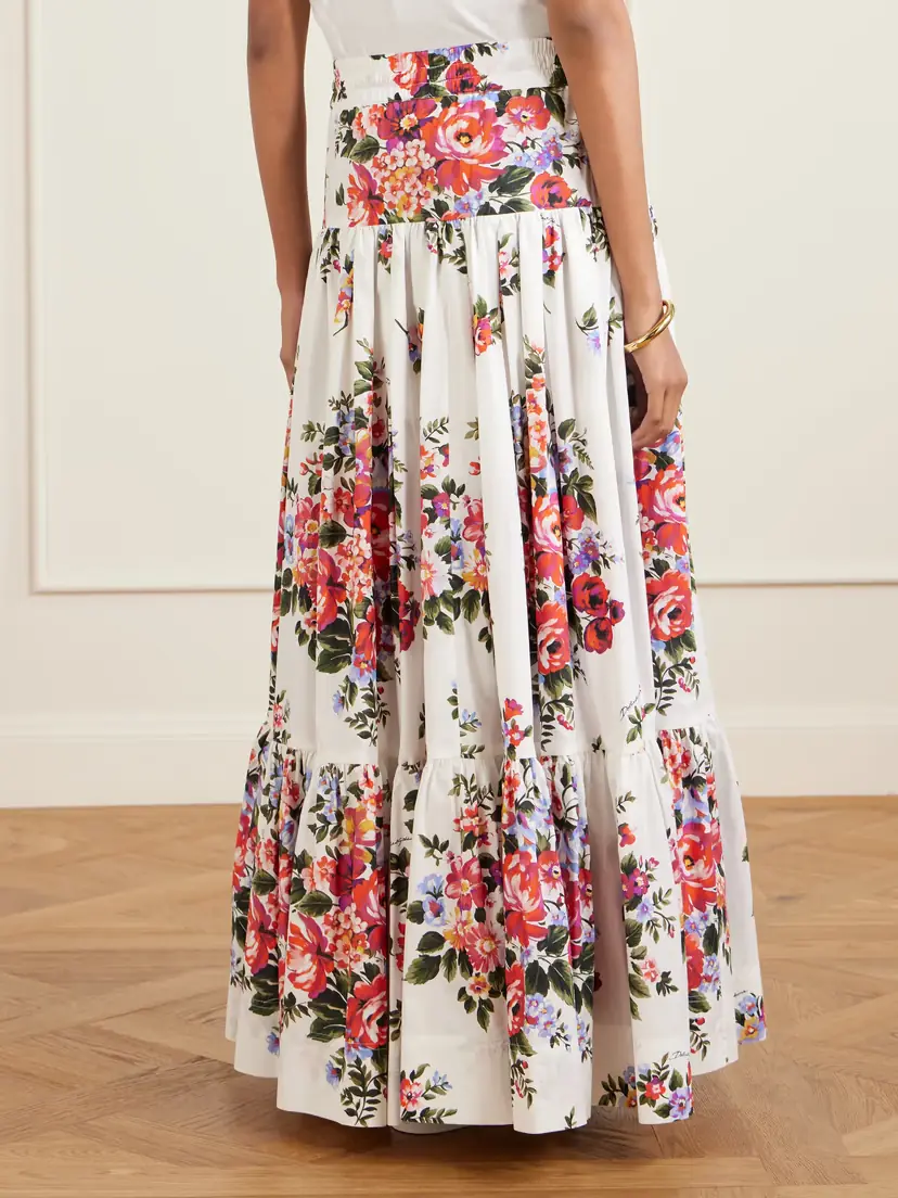 Dolce & Gabbana Pleated Tiered Floral-print Cotton-poplin Midi Skirt | Thumbnail 3 Dolce & Gabbana Pleated Tiered Floral-print Cotton-poplin Midi Skirt | Thumbnail 3